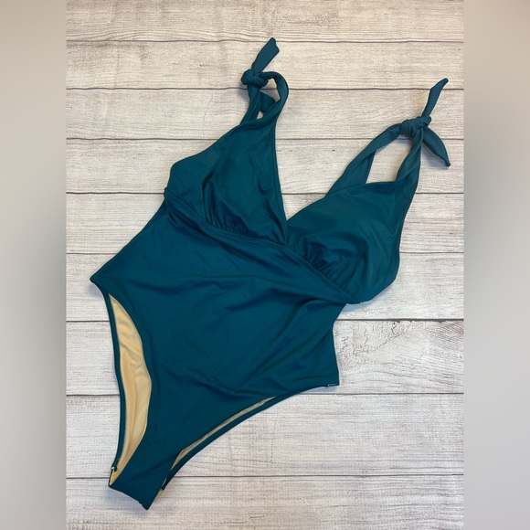 Swimsuits For All Teal Tie Shoulder One Piece Swimsuit Size 18 - Picture 2 of 9